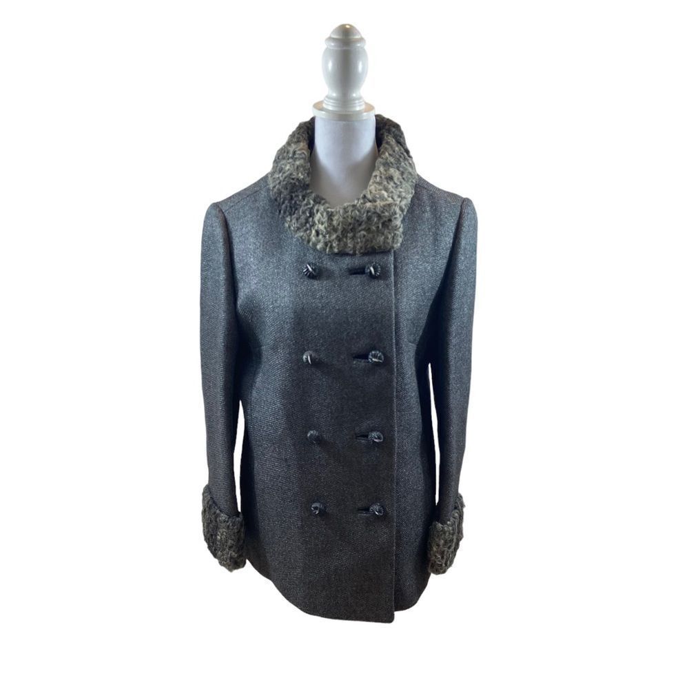 Vintage 40-50’s Ladies Wool Jacket Fur Trim Grey Union Made Size Small/Medium‎